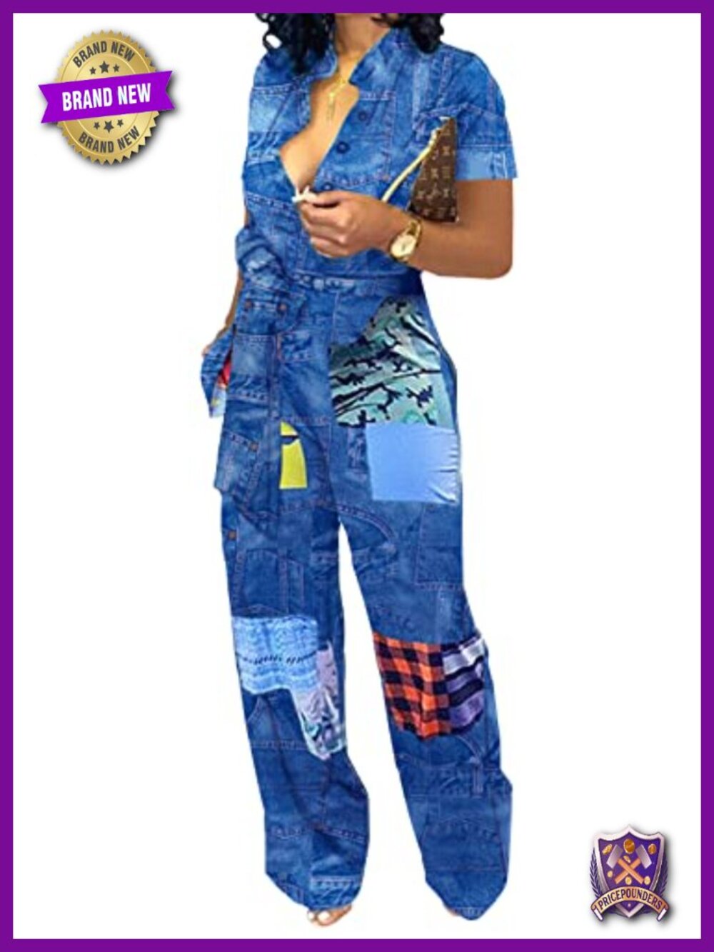 Women's Elegant Short Sleeve V-Neck Wide Leg Jumpsuit with Belt
